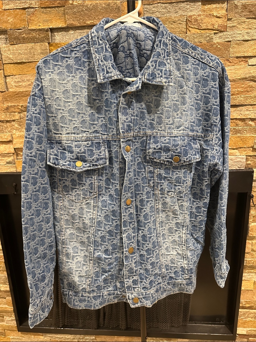 Blue Patterned Jean Jacket size L